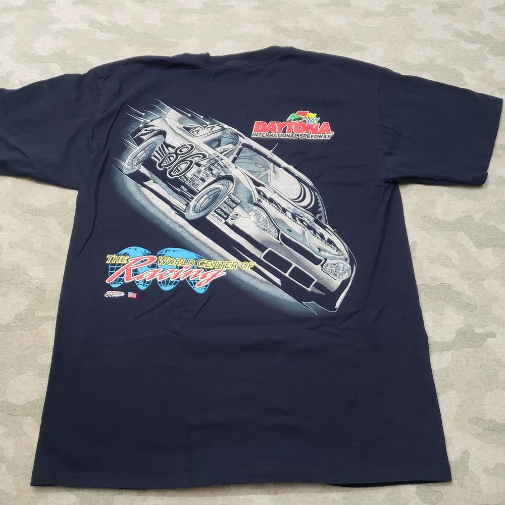 VTG Daytona Speedy Gildan Shirt Mens Large Blue Heavyweight Short Sleeve Racing